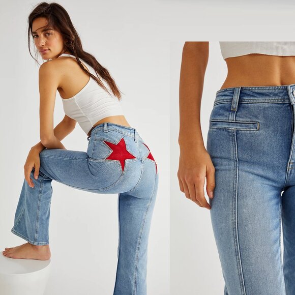 Free People We The Free Firecracker Flare Mid Stone Wash Jeans Size 27 - Picture 2 of 12